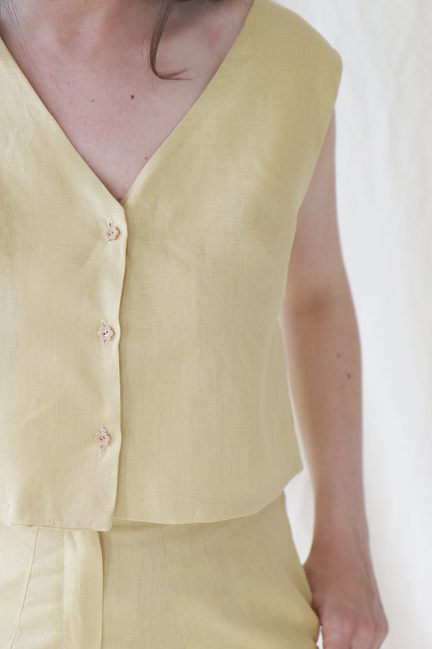 Yellow Sira Linen Vest - Made to Order