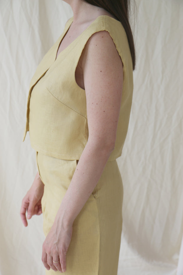 Yellow Sira Linen Vest - Made to Order