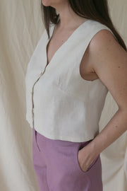 Cream Beige Sira Linen Vest - Made to Order