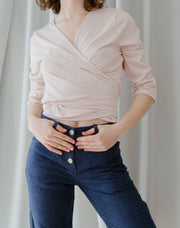 Pale Pink Lilies Wrap Blouse