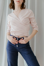 Pale Pink Lilies Wrap Blouse