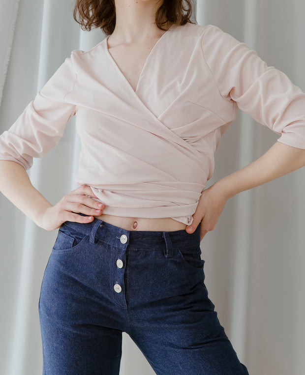 Pale Pink Lilies Wrap Blouse