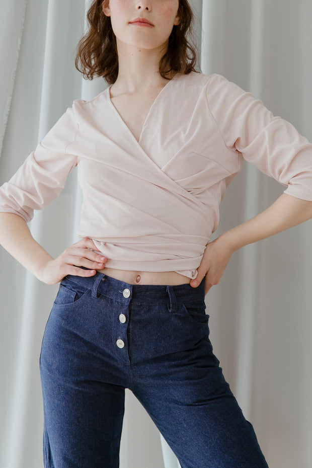 Pale Pink Lilies Wrap Blouse